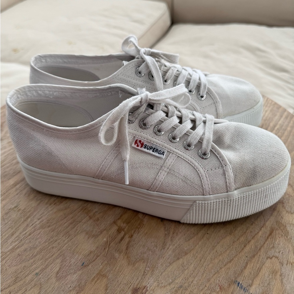 SUPERGA White Platform Sneakers Womens Size 41 - Picture 5 of 9